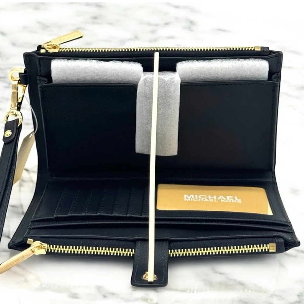 Michael Kors Large Jet Set Travel Double Zip Wallet Black - Picture 7 of 8